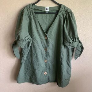 Anne Klein Green linen blend tie shoulders size XL